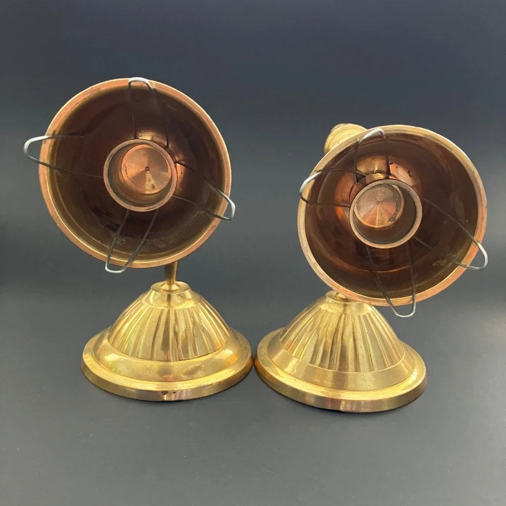 Vintage Brass Wall Sconces Pair Fluted Spindle Candle Holders Made in India 10